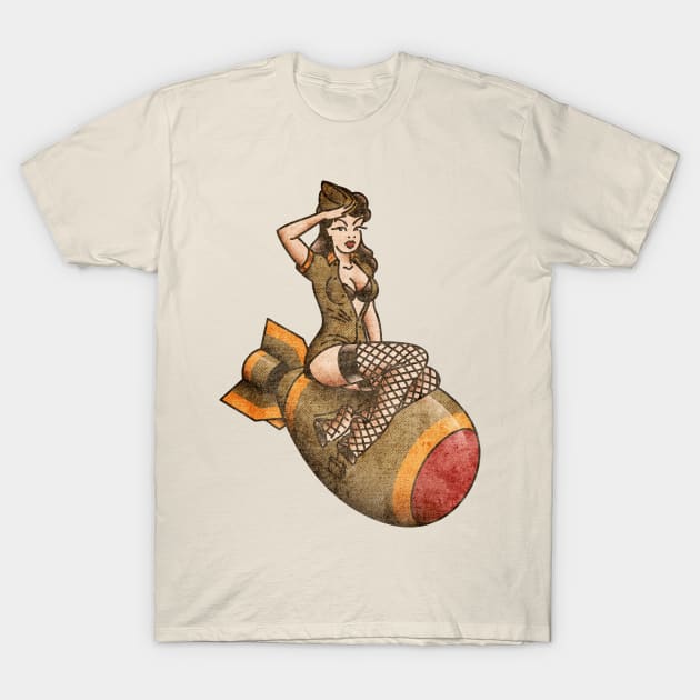 American Traditional Patriotic Atomic Bomb Belle Pin-up Girl Vintage Style T-Shirt by OldSalt